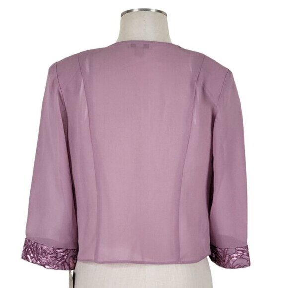 Maya Brooke Dress Jacket Size 8 Sequins Tea Rose Pink Lightweight Sheer Open - Picture 3 of 12